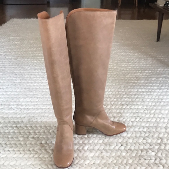 Anthropologie Shoes - Anthropologie tan nude leather knee high boots